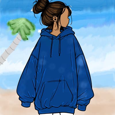 realistic girl with a oversized sweatshirt on and a bun