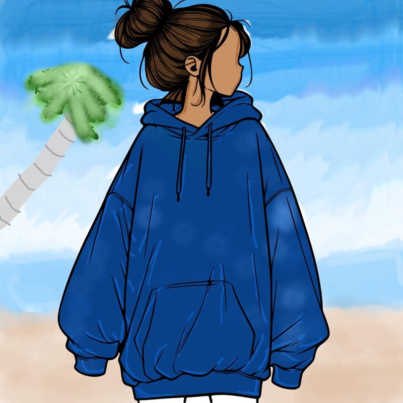realistic girl with a oversized sweatshirt on and a bun