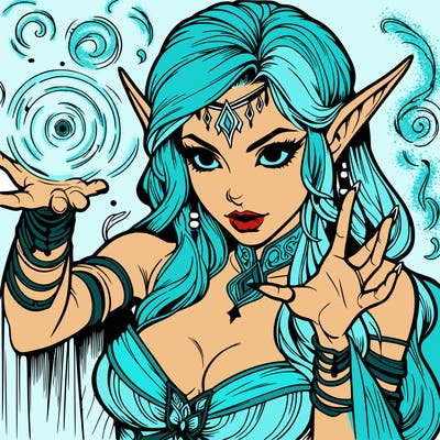 realistic scary beautiful elf sorceress casting spell