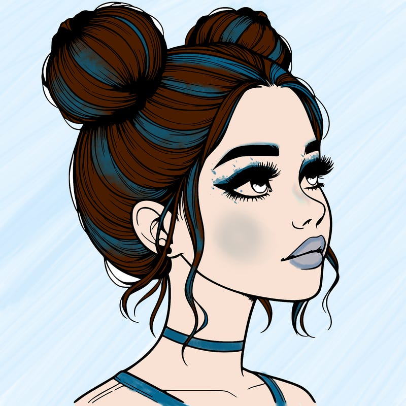 realistic girl with buns on the top of her head