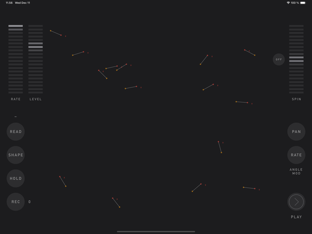 sqsl RSVP - Die JAM-Seitenoberfläche der sqsl RSVP App mit interaktiven Punkten und Schiebereglern für generatives Sounddesign
