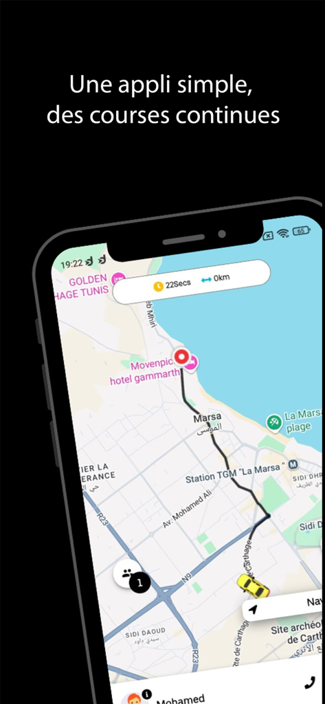 Drevo Driver - Drevo Driver app interface displaying a real-time navigation map with a ride route