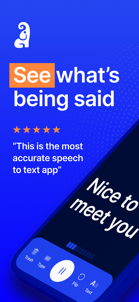Live Transcribe - Live Transcribe mobile app interface showing real-time speech to text transcription on a smartphone screen