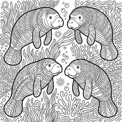 Discover tranquility with this enchanting Zentangle Manatee Calves coloring page. Its intricate patterns offer a mindful and relaxing artistic escape for all ages.