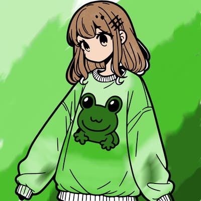 girl wearing frogging sweatshirt