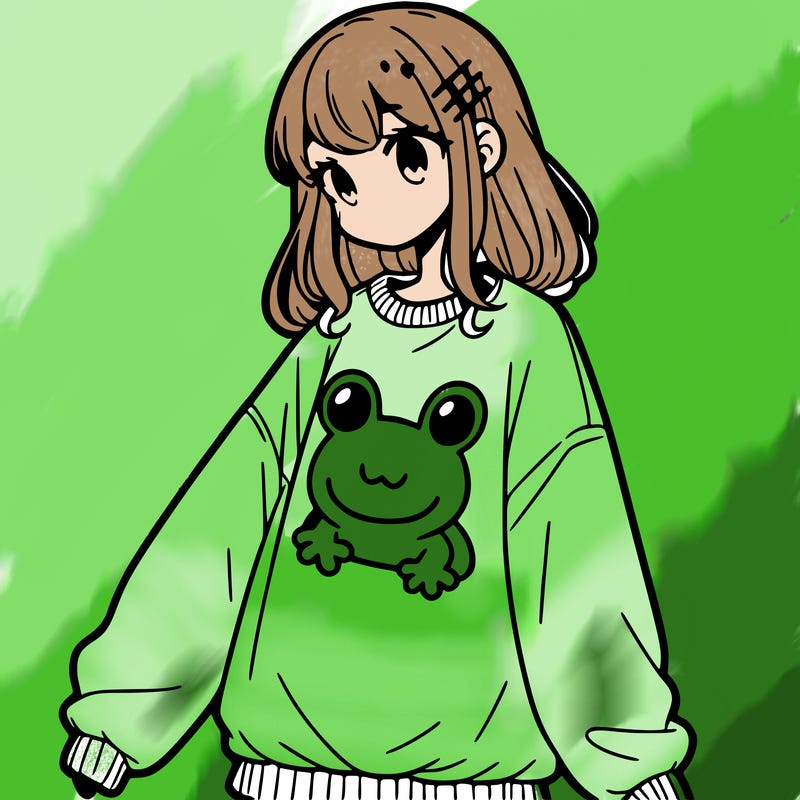 girl wearing frogging sweatshirt