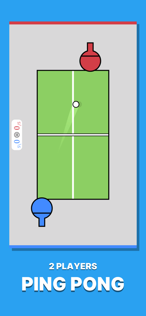 Interfaz de juego de ping pong para dos jugadores en un solo dispositivo móvil