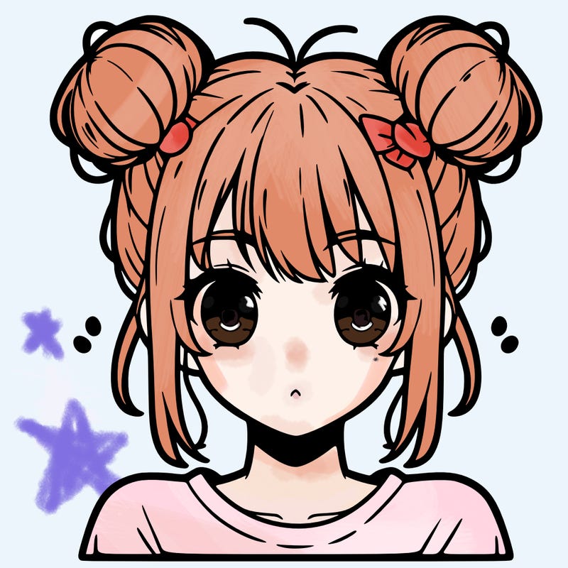anime girl with two buns on top of her head and bangs