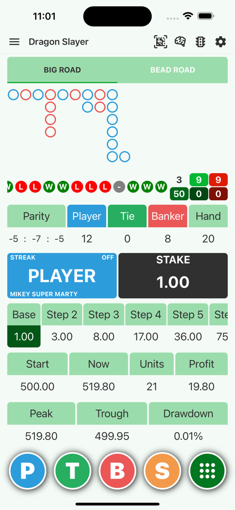 Rigel Castle Baccarat - Baccarat strategy dashboard showing roadmap tracking and betting money management