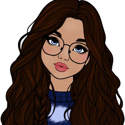 girl with long hair and freckles and glasses realistic