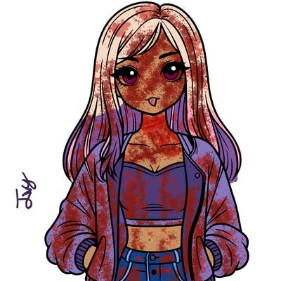 girl with long hair a crop top and a jacket