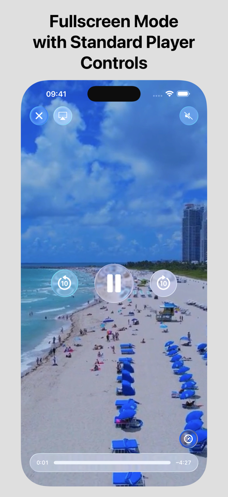 X.app - Fullscreen video player with standard controls in X.app on an iPhone