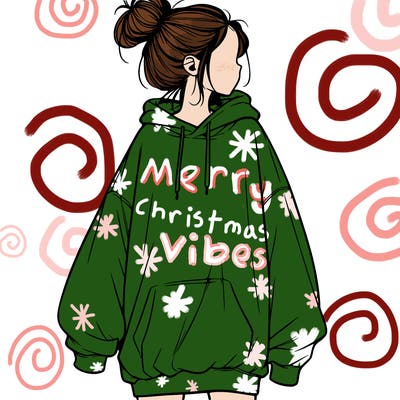 realistic girl with a oversized sweatshirt on and a bun