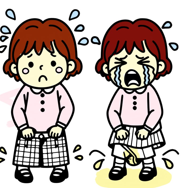 girl is crying because she peed her pants