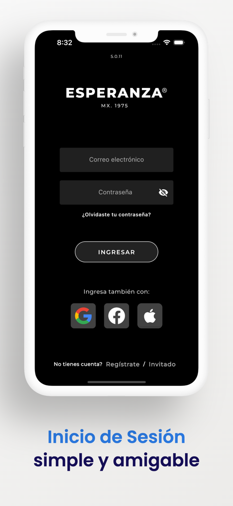Pantalla de inicio de sesión de la aplicación móvil Pastelerías Esperanza con botones de inicio de sesión de redes sociales