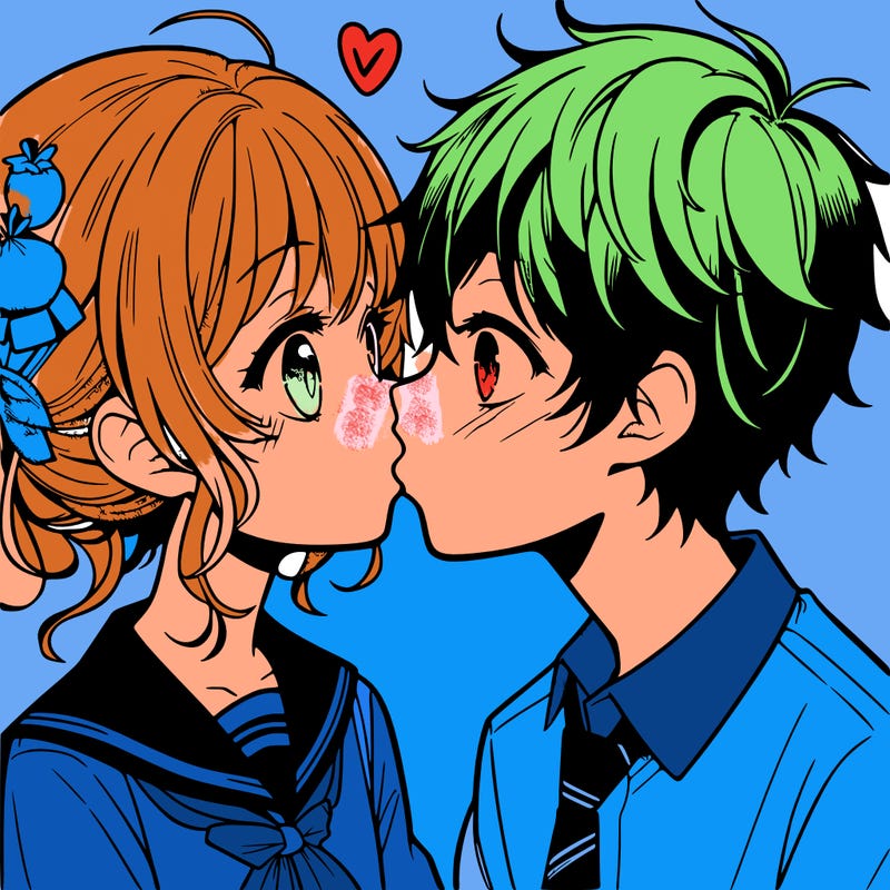 a manga girl and boy kissing on the mouth