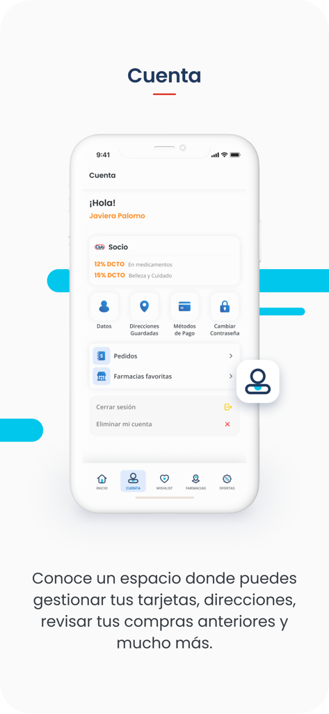 Fybeca Ecuador App - Profilseite in der Fybeca Ecuador App, die Benutzerdaten und Club-Rabatte anzeigt