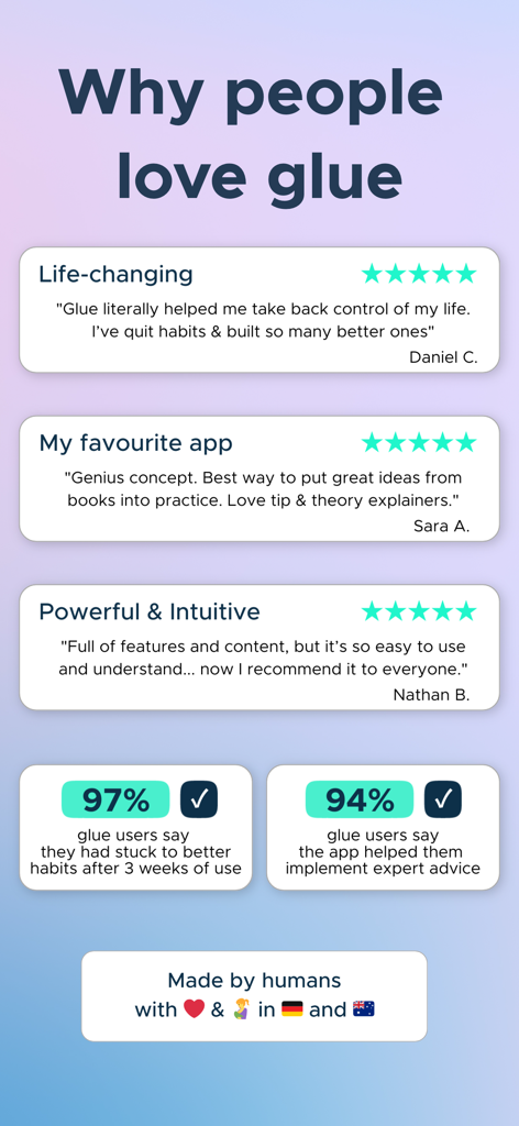 glue - new habits that stick - User reviews and habit success statistics for the glue habit tracker app.