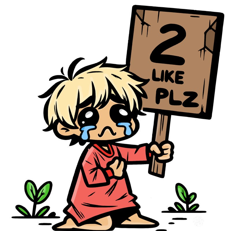 small poor toddler crying with sign that says 2 like plz