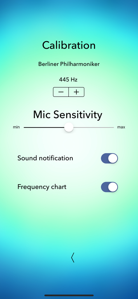 Viola Tuner Professional - Viola Tuner Professional calibration and microphone sensitivity settings screen