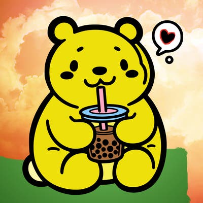 bear drinking boba tea