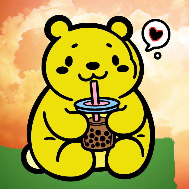 bear drinking boba tea