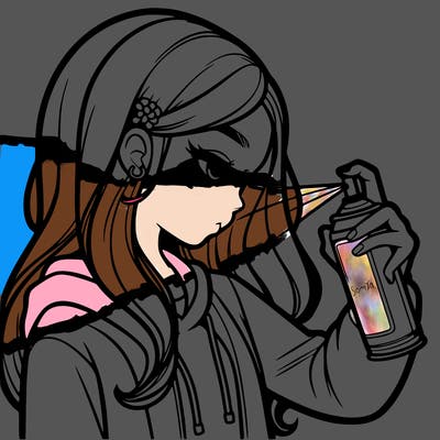 a realistic girl spray painting