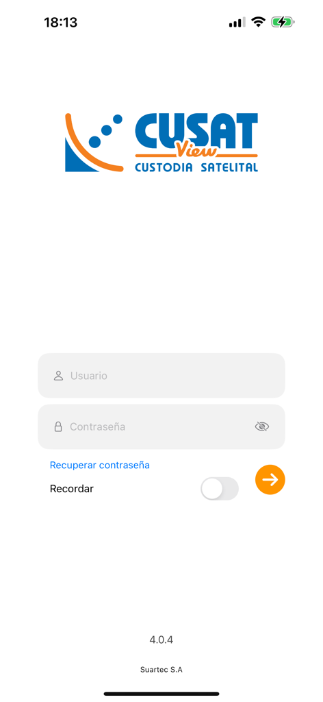 Cusat View - Interfaz de inicio de sesión de Cusat View para rastreo de activos y flotas GPS