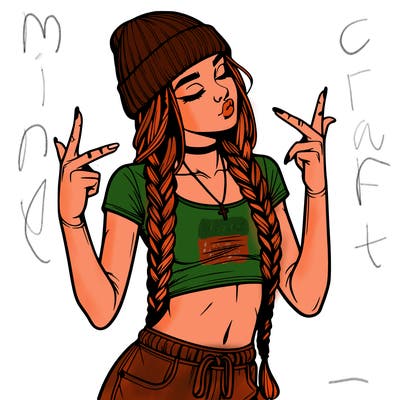 realistic teenage girl with braids and a beanie and crop top doing 🫶🏼