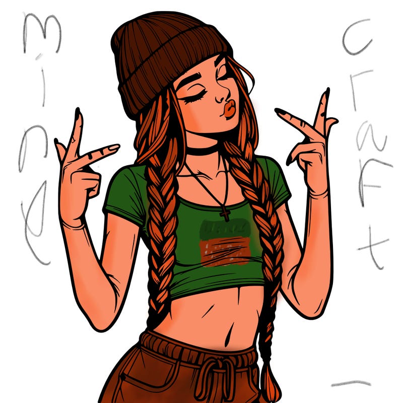 realistic teenage girl with braids and a beanie and crop top doing 🫶🏼