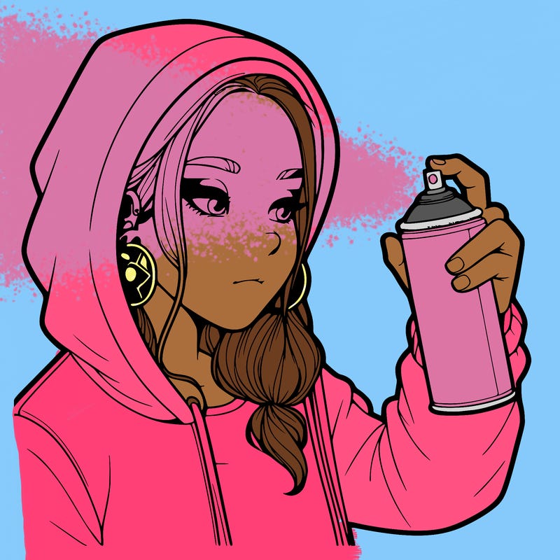 a realistic girl, spray painting