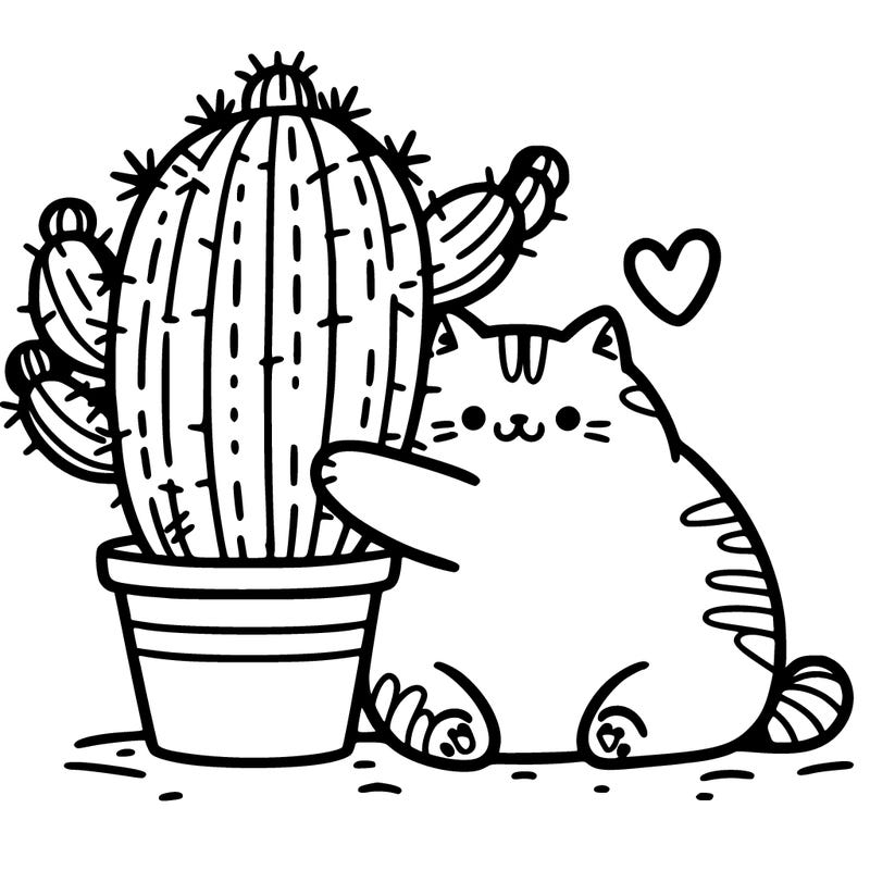 fat cat with cactus