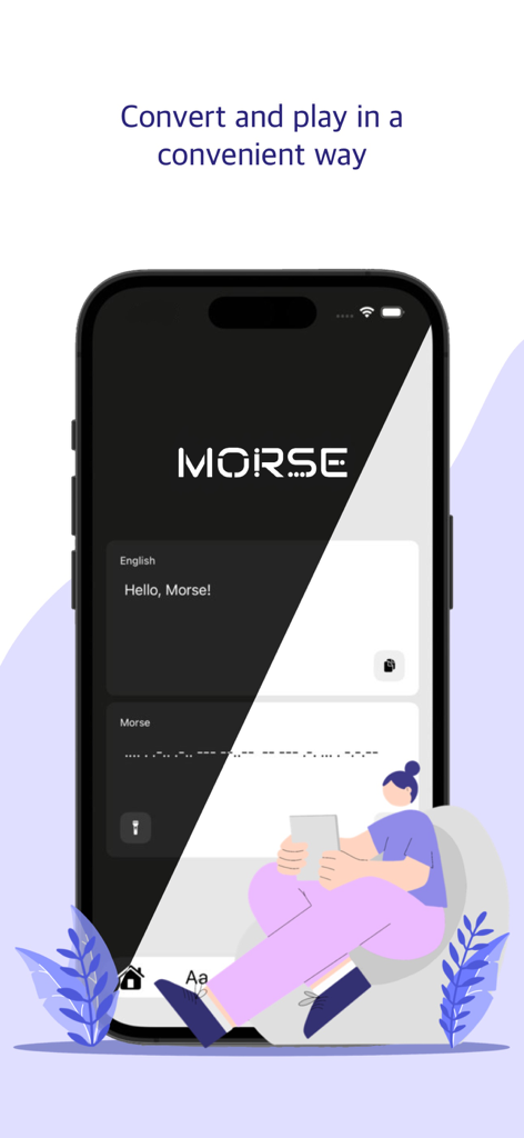 Code Morse - Code Morse app on iPhone showing a text to morse code converter interface