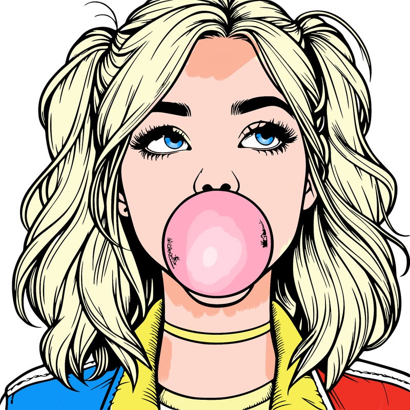 realististic girl blowing bubble -gum
