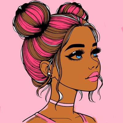 realistic girl with buns on the top of her head
