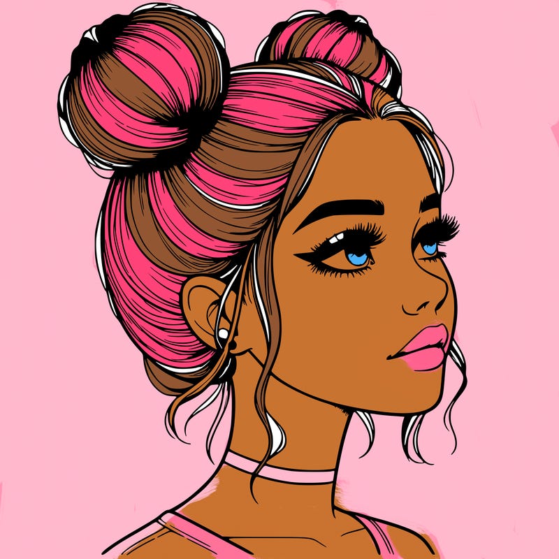 realistic girl with buns on the top of her head