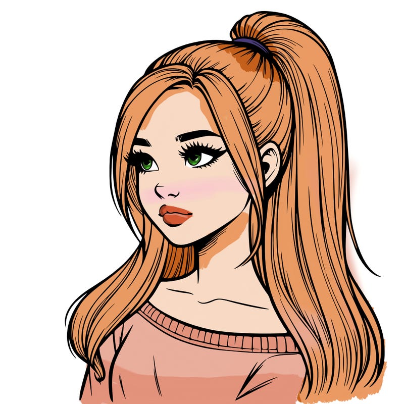 realistic girl with a high ponytail