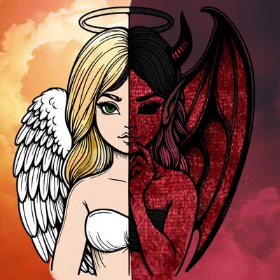 realistic angel half demon