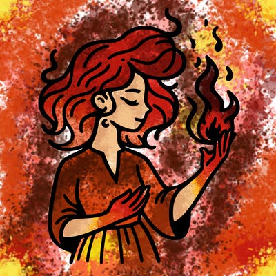 woman with fire