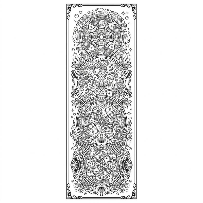 Immerse yourself in oceanic tranquility with this exquisite Fish Mandala Bookmark coloring page. Featuring beautifully detailed fish entwined within intricate mandala patterns, it's perfect for a calming creative break before marking your next read.