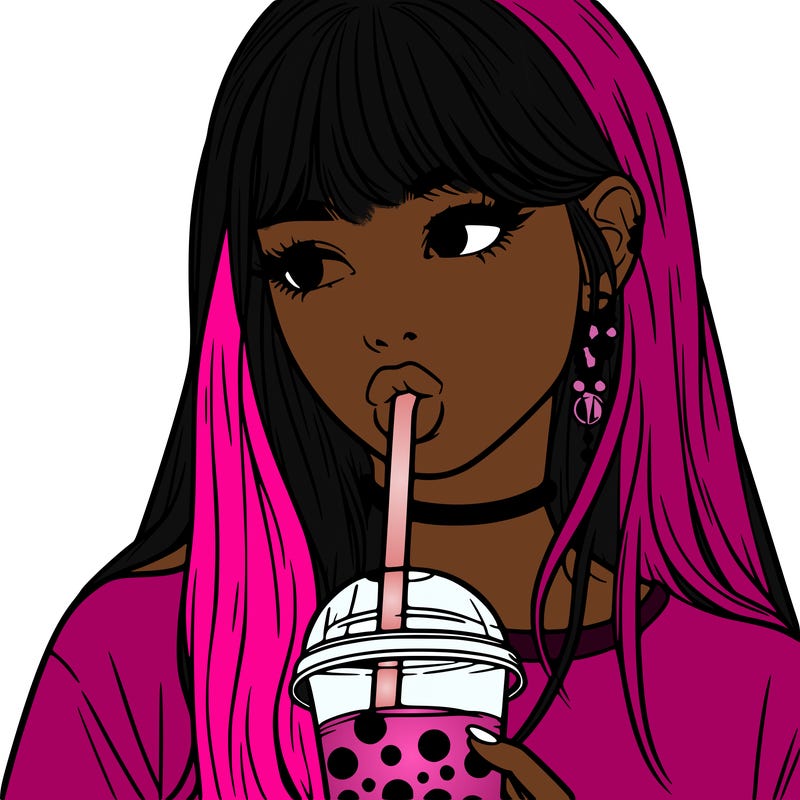 aesthetic realistic girl drinking boba