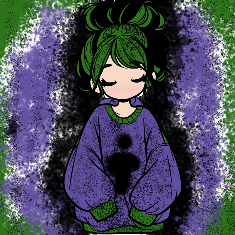 girl with baggy sweatshirt and messy bun