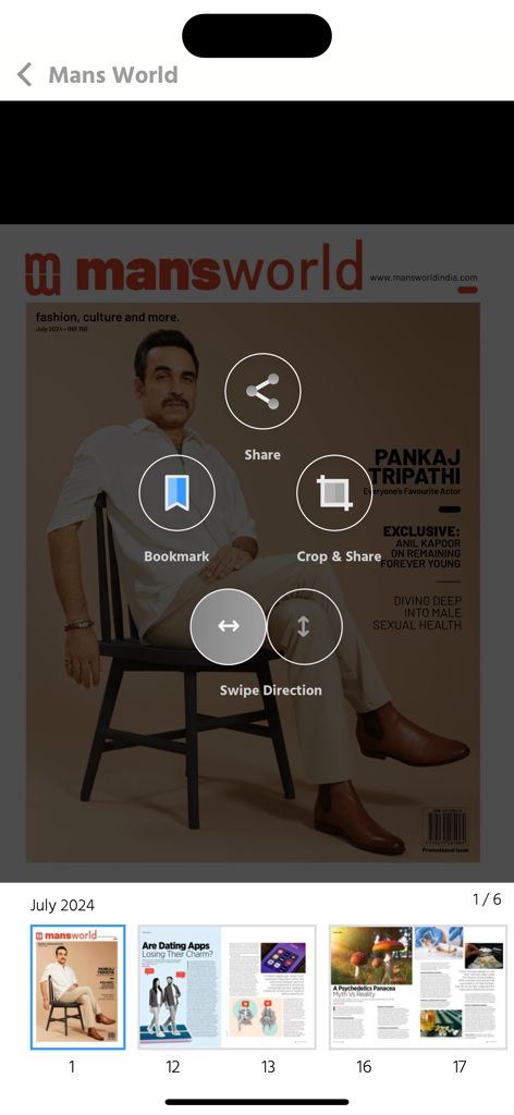 Interface of the Mans World app showing a luxury lifestyle magazine cover and navigation tools