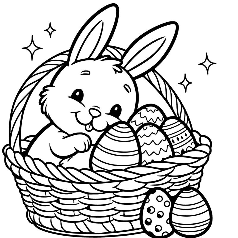 easter bunny in a basket with eggs in the basket