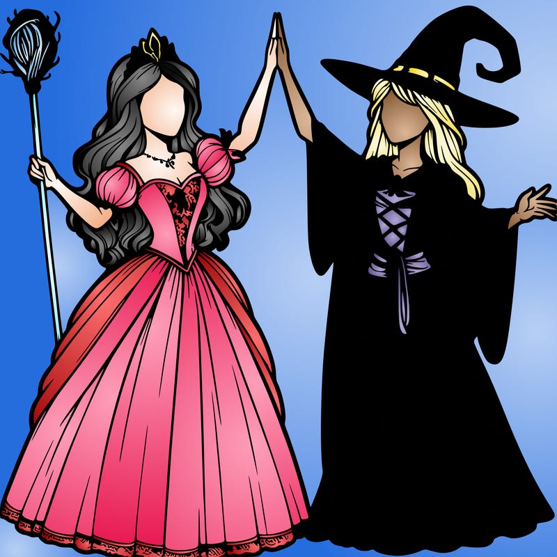 detailed realistic split of a princess and a witch