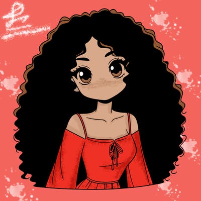 a black anime girl with long afro hair