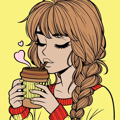 realistic girl drinking coffee