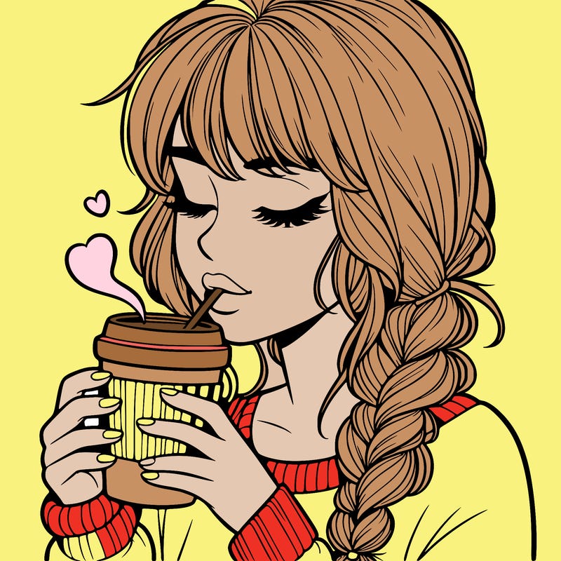 realistic girl drinking coffee