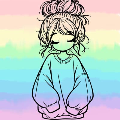 girl with baggy sweatshirt and messy bun