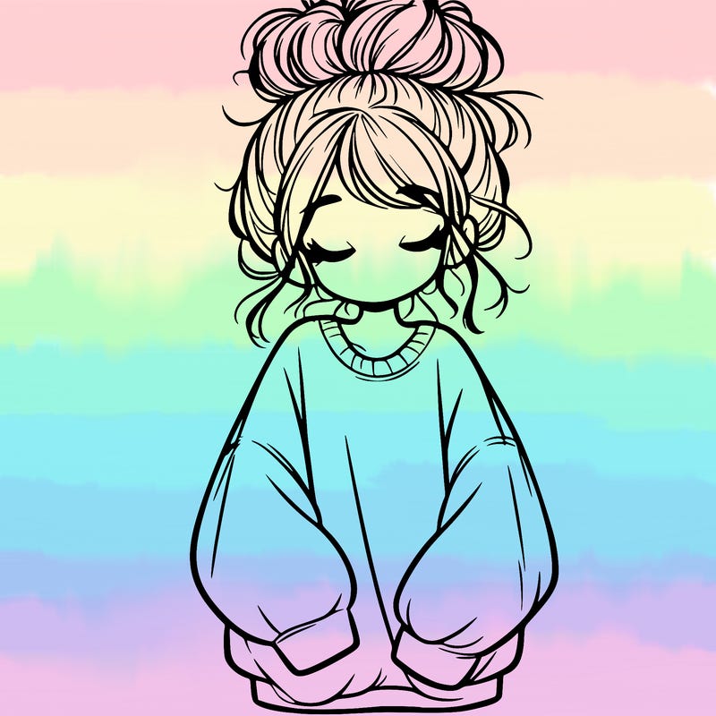 girl with baggy sweatshirt and messy bun